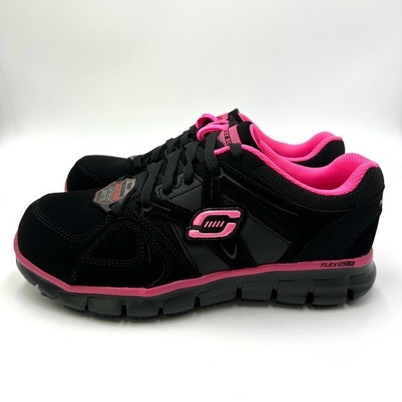 Skechers Womens Synergy Sandlot Alloy Toe Black Pink Work Safety Shoes Size 6.5 - Picture 7 of 16